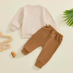 Baby Boy Letter Print Sweatshirt & Comfy Elastic Pants Fall Outfit