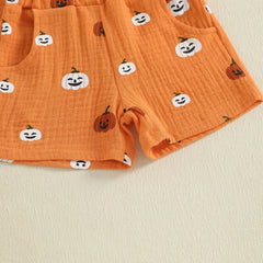 Unisex Pumpkin Halloween Tee & Shorts Outfit