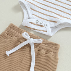 Autumn Baby Boy Long Sleeve Striped Print Romper + Pants Set