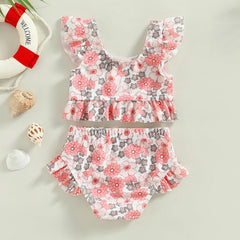 0-3Years Baby Girl Swim Set Flower/Bull Head Print