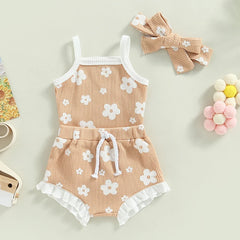 0–18M Baby Girl Floral Romper Set & Headband