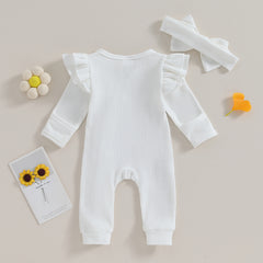 Newborn Baby Girl Ruffle Long Sleeve Zipper Romper