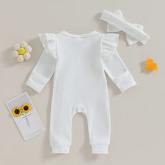 Newborn Baby Girl Ruffle Long Sleeve Zipper Romper
