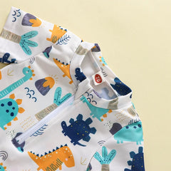 Kids Boys Dinosaur Printed Short Sleeve Zipper Swimsuit