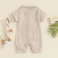 Baby Boy Striped Summer Romper – Short Sleeve, Easy Snap