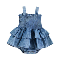 Infant Baby Girl Sleeveless Suspender Pleated Design Ruffle One Piece