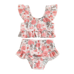 0-3Years Baby Girl Swim Set Flower/Bull Head Print