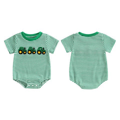 Baby Boys Waffle Truck Embroidery Stripe Short Sleeve Onesie