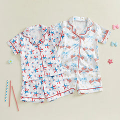 Baby Girls Star/Bow Print Patriotic Pajamas Set