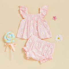 Baby Girl Daisy Smocked Top & Ruffle Shorts Summer Set
