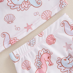 Baby Girl Seashell & Seahorse Print Rash Guard Swimsuit