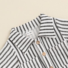 Baby Boy Striped Summer Romper – Short Sleeve, Easy Snap