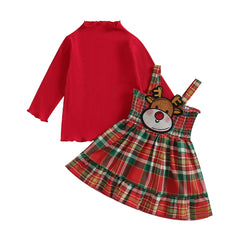 6M-6Y Girls Christmas Festive Elk Plaid Dress Set
