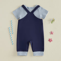 Baby Boys Fourth of July Short Sleeve Striped Romper + Overalls