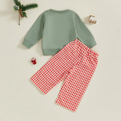 Toddler Baby Unisex Santa Sweatshirt & Plaid Pants Christmas Outfit