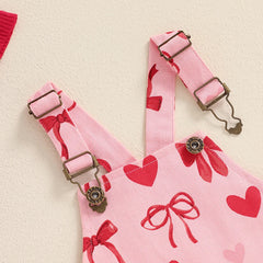 Baby Girl Ribbed Romper and Heart-Print Valentine’s Overall Dress Set