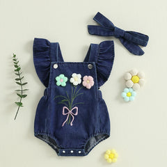 Baby Girl Ruffle Denim Onesie & Headband