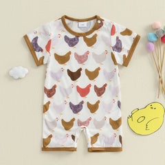 Baby Chicken Print Romper | Summer Jumpsuit