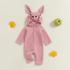 Unisex Baby Hooded Long Sleeve Pig Romper for Halloween