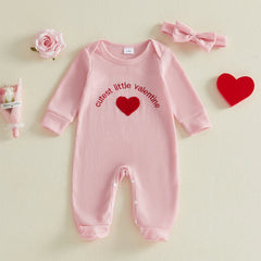 0–18M Baby Unisex Long Sleeves and Heart Embroidery Valentine’s Romper