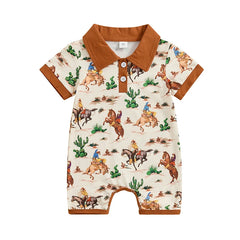 Baby Boys Short Sleeve Lapel Western Elements Romper
