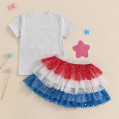 Baby Girl Letter Bow Embroidery 4th of July Outfit