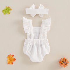 Newborn Girl Fly Sleeve Halloween Ghost Onesie with Hairband