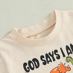 Toddler Boy Dinosaur Print Short Sleeve Tee & Solid Shorts Summer Set