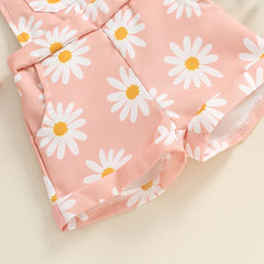 Baby Girl Flower Print Onesie & Suspender Shorts Set