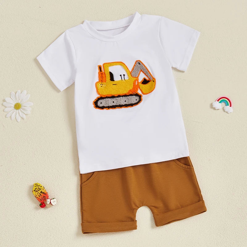 Toddler Boy Excavator Summer Outfit Set | Comfy Tummies