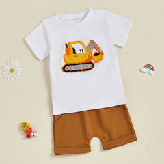 Toddler Boy Excavator Summer Outfit Set | Comfy Tummies