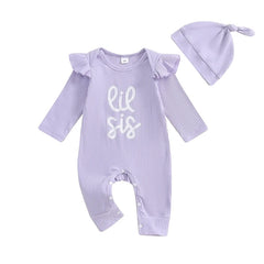 Baby Girls 0–18M Autumn Letter Romper with Hat – Long Sleeve Crew Neck