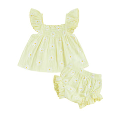 Baby Girl Daisy Smocked Top & Ruffle Shorts Summer Set