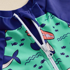Baby Boy Rash Guard Zip-Up Swimsuit with Sun Hat