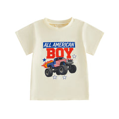 Baby Boys Round Neck Truck Flag Fourth of July T-Shirts