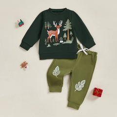 Toddler Baby Boy Reindeer Tree Pullover & Pants Christmas Outfit