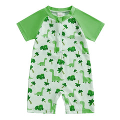 Baby Boy Dino Print Rash Guard Swimsuit