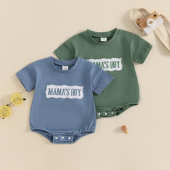 Baby Boy Short Sleeve Round Neck Letter Embroidery Romper