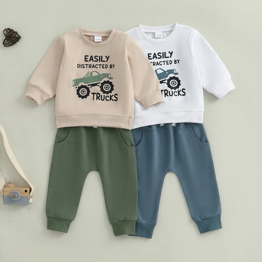 Baby Boys Truck Print Pullover & Pants Fall Set