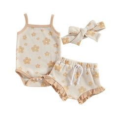 0–18M Baby Girl Floral Romper Set & Headband