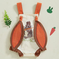 Baby Boys Sleeveless Bunny Carrot Embroidery Overalls
