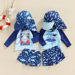 Baby Boy Cartoon Striped Shark Print Swimsuit