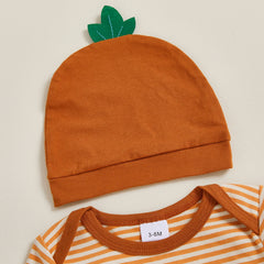 Baby Boy Striped Romper, Pumpkin Bat Pants & Hat Halloween Set