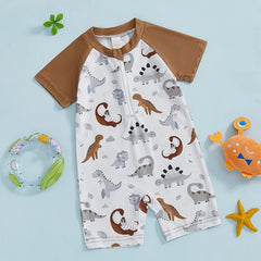 Baby Boy Dino Print Rash Guard Swimsuit