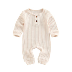0-18M Unisex Baby Long Sleeve, O-Neck Jumpsuit, 4 Solid Colors Autumn Romper
