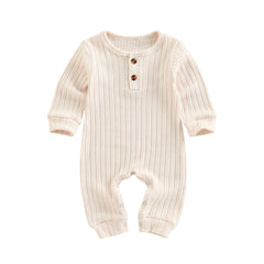 0-18M Unisex Baby Long Sleeve, O-Neck Jumpsuit, 4 Solid Colors Autumn Romper