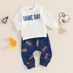 Baby Boys Letter Pullover & Rugby Pants Fall Outfit