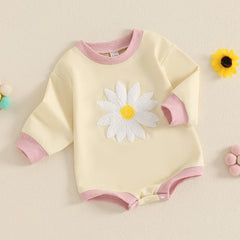 0–18M Baby Girl Embroidered Long Sleeve Flower Romper