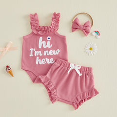 Baby Girl Letter Floral Embroidery Outfit Set