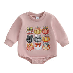 Newborn Baby Girl Pumpkin Print Long-Sleeve Halloween Romper